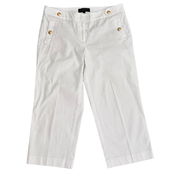 Talbots Size 4P White Stretch Chino Cropped Straight Leg Gold Detail Buttons - Picture 1 of 6